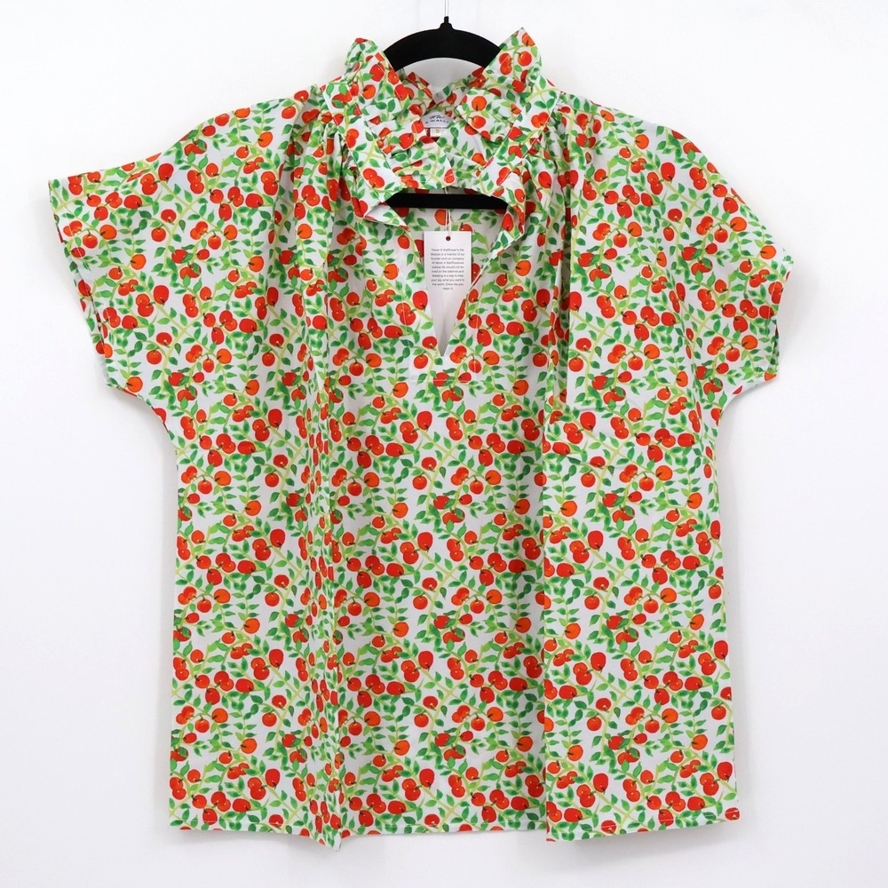Never A Wallflower Silk Top‎ Womens S White Short Sleeve Twee Novelty Boho NWT